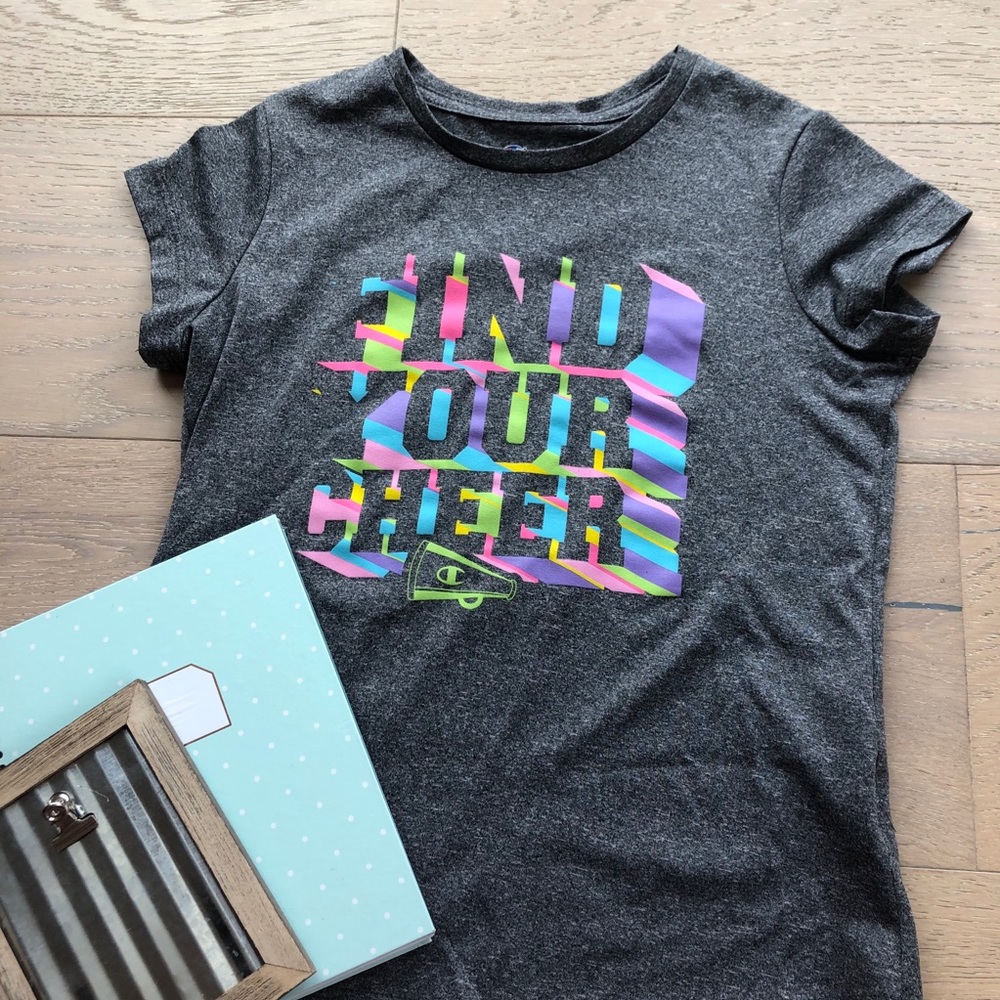 Champion Find your cheer colored print gray shirt
